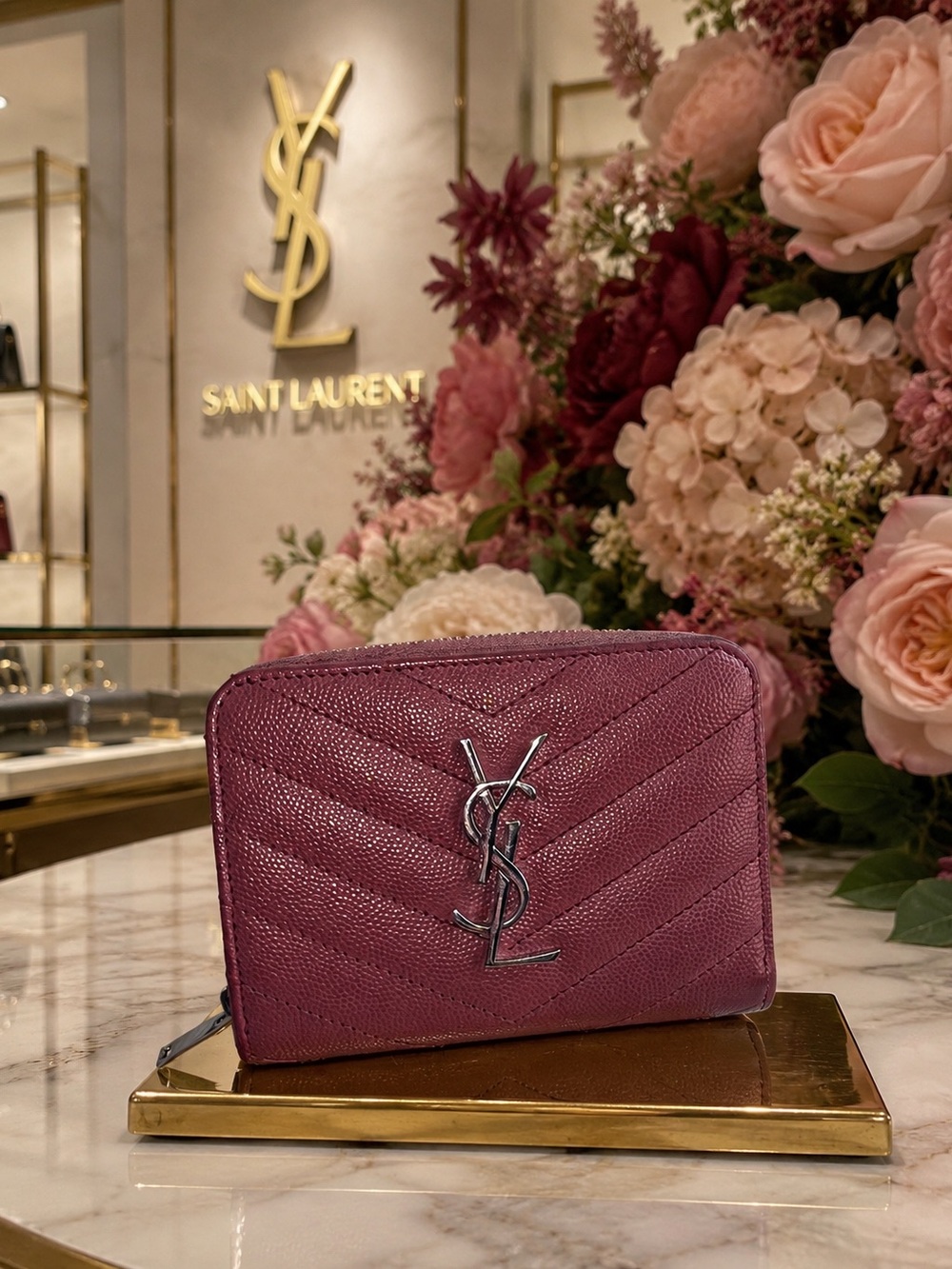 Saint Laurent Cassandre Monogram Compact Zip-Around authenticated